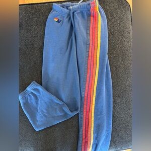 Aviator Nation: size medium blue sweatpants with 5 stripe